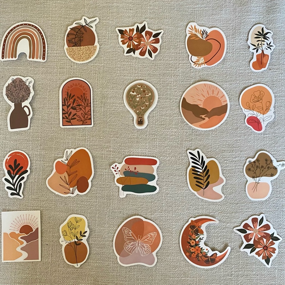 Boho Terracotta Sticker Set of 20 - Neutral Floral & Nature Designs